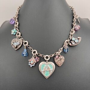 KIRKS FOLLY Silver Charm Necklace Locket with Blue and Purple Accents